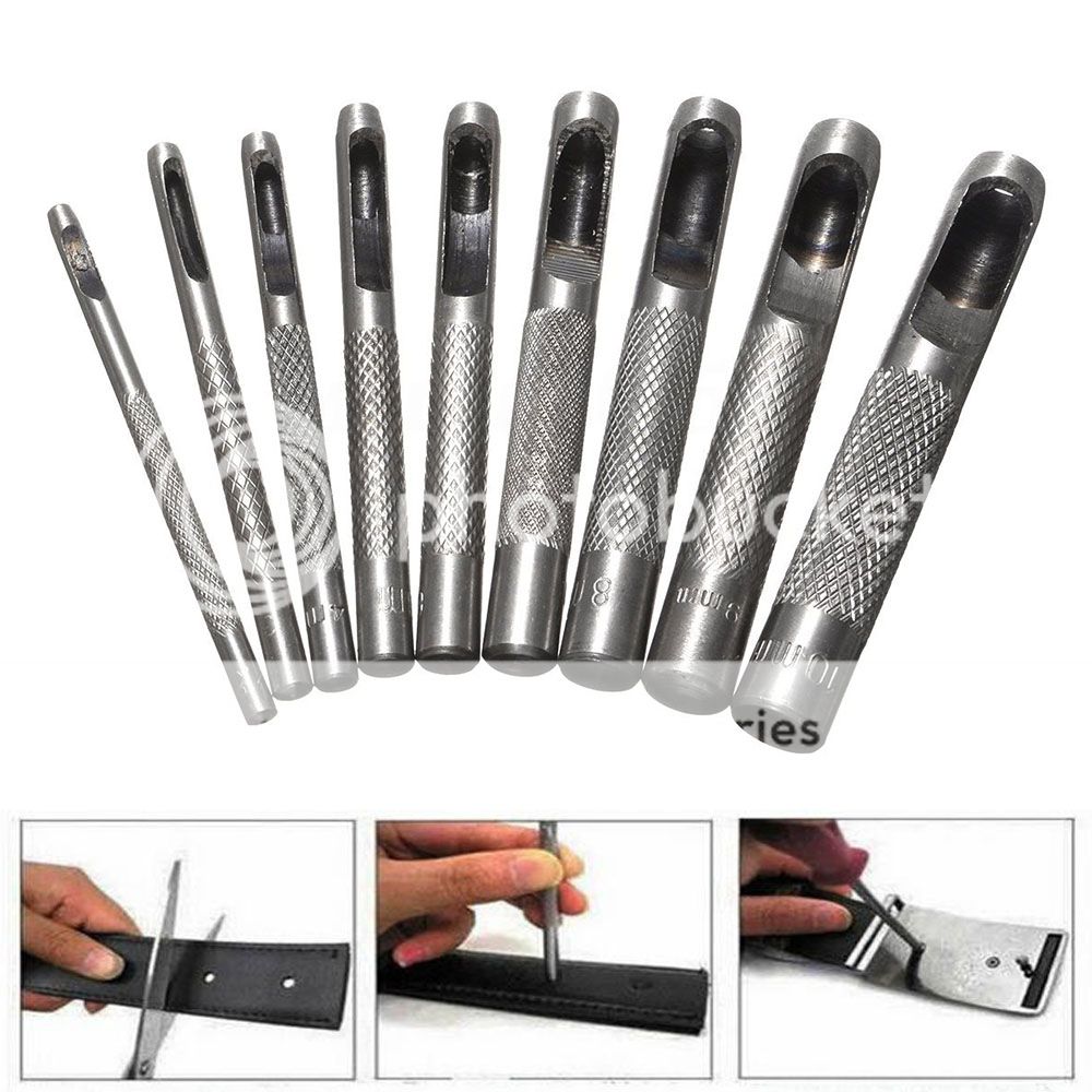 9pcs HeavyDuty Hollow Leather Hole Gasket Punch Set Cutter Belt Wad